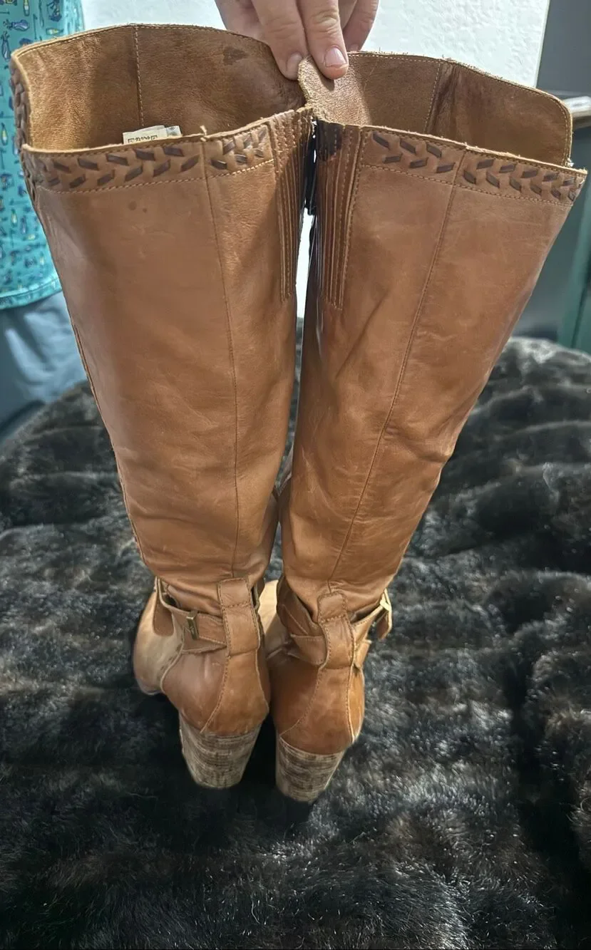 UGG Claudine Brown Leather Knee High Heeled Boots sz 11 equestrian riding